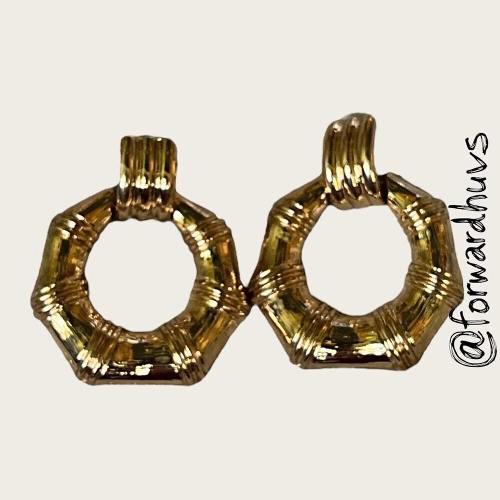 Gold-Tone Bamboo Door Knocker Earrings – Chunky Statement Style